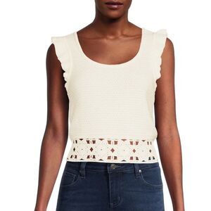 Madden NYC Crochet Ruffle Sleeve Top Cloud dancer Cream Size Large